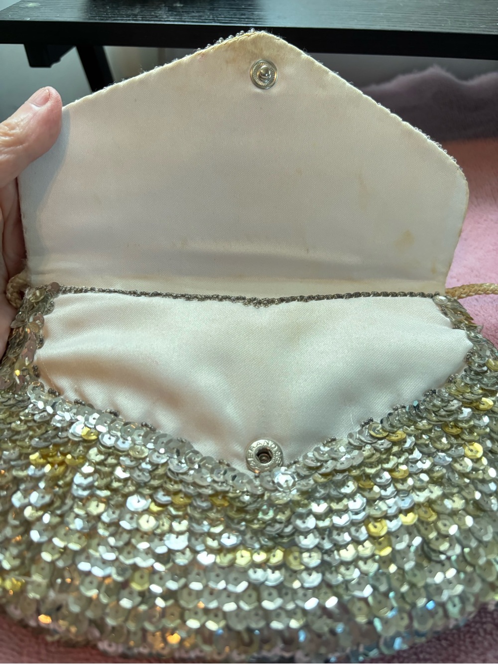 Vintage Art Deco Beaded Sequin Evening Bag Gold Silver Convertible Clutch - Picture 9 of 10